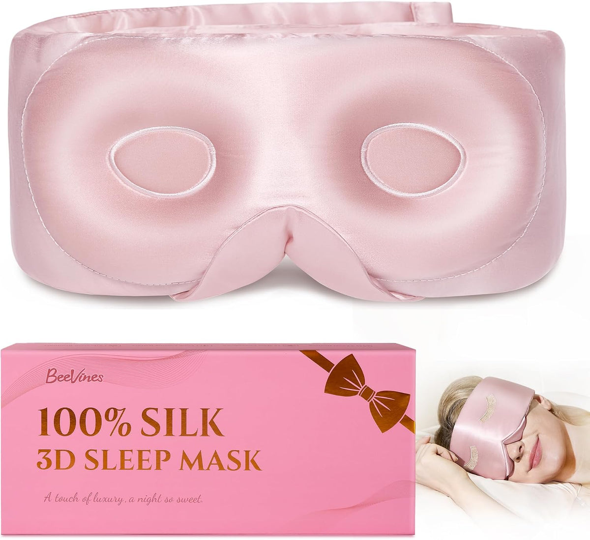 Luxury Pure 100% Silk Sleep Mask for Women, 3D Countourd Eye Mask