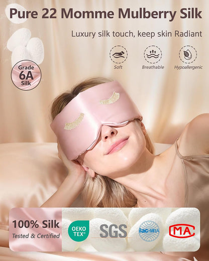 Luxury Pure 100% Silk Sleep Mask for Women, 3D Countourd Eye Mask