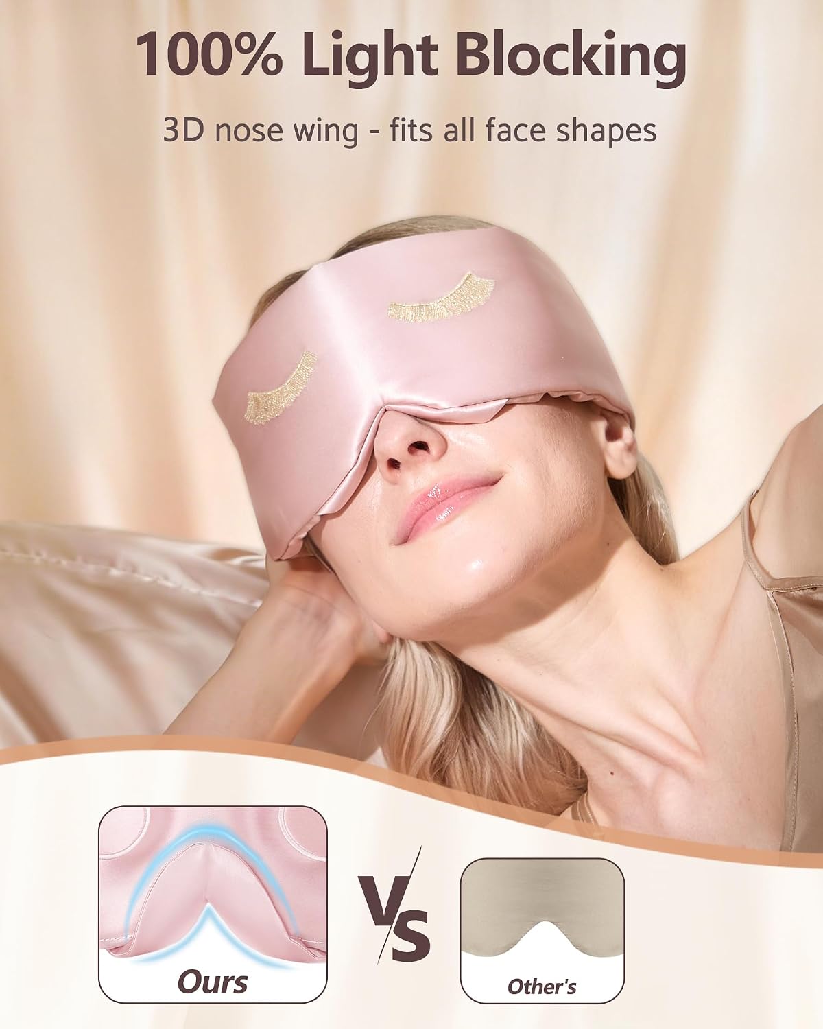 Luxury Pure 100% Silk Sleep Mask for Women, 3D Countourd Eye Mask