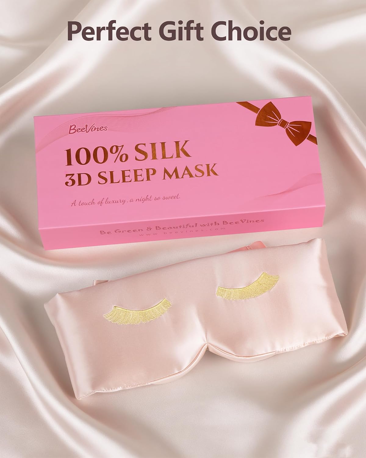 Luxury Pure 100% Silk Sleep Mask for Women, 3D Countourd Eye Mask
