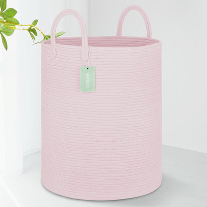 Large Cotton Rope Laundry Hamper for Girls Kids 65L, Light Pink
