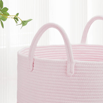 Large Cotton Rope Laundry Hamper for Girls Kids 65L, Light Pink