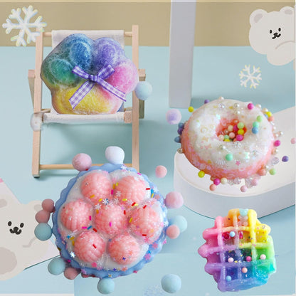 4 Pack Cake Soft Squishy - Squishies, Squeeze, Perfect for Stress Relief - Sensory, Fidget Play Food Squishy Toys for Adults - Waffle, Donuts, Tart, Cat Paw
