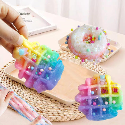 4 Pack Cake Soft Squishy - Squishies, Squeeze, Perfect for Stress Relief - Sensory, Fidget Play Food Squishy Toys for Adults - Waffle, Donuts, Tart, Cat Paw