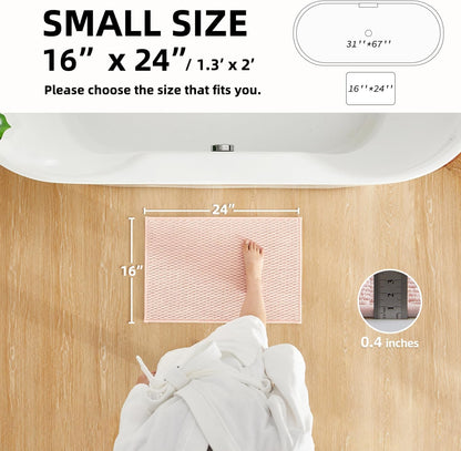 Pink Bathroom Rugs Non Slip Washable, Super Absorbent Thin Bath Mat Small Quick Dry Low Pile Bathroom Rug, Pink 16"x24"