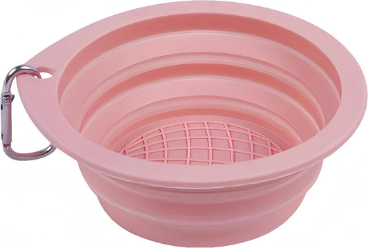 Portable Collapsible Pet Bowl - Food Grade TPR/Silicone, Foldable Dog Cat Travel Bowl with Carabiner for Hiking Camping, Easy Clean & Lightweight (Pink)