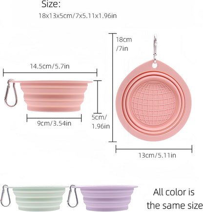 Portable Collapsible Pet Bowl - Food Grade TPR/Silicone, Foldable Dog Cat Travel Bowl with Carabiner for Hiking Camping, Easy Clean & Lightweight (Pink)
