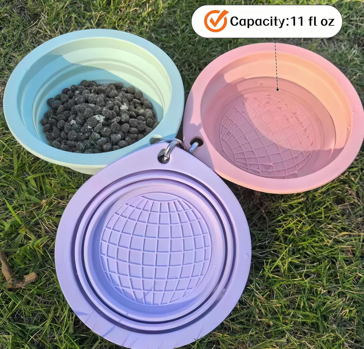 Portable Collapsible Pet Bowl - Food Grade TPR/Silicone, Foldable Dog Cat Travel Bowl with Carabiner for Hiking Camping, Easy Clean & Lightweight (Pink)