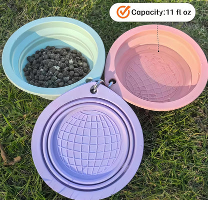 Portable Collapsible Pet Bowl - Food Grade TPR/Silicone, Foldable Dog Cat Travel Bowl with Carabiner for Hiking Camping, Easy Clean & Lightweight (Pink)