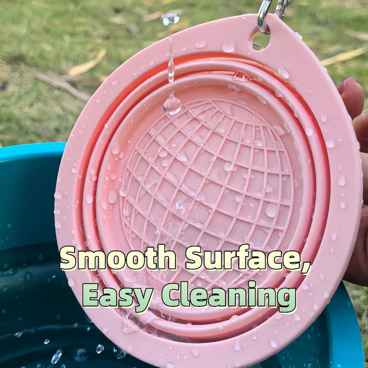 Portable Collapsible Pet Bowl - Food Grade TPR/Silicone, Foldable Dog Cat Travel Bowl with Carabiner for Hiking Camping, Easy Clean & Lightweight (Pink)