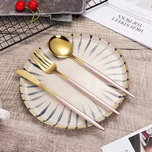 3 Piece Stainless Steel Utensils Include Spoon Knife Fork Chopsticks, Mirror Finished, Dishwasher Safe, three-piece set Travel Portable Stainless Steel Dinnerware (Golden pink)
