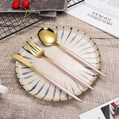 3 Piece Stainless Steel Utensils Include Spoon Knife Fork Chopsticks, Mirror Finished, Dishwasher Safe, three-piece set Travel Portable Stainless Steel Dinnerware (Golden pink)