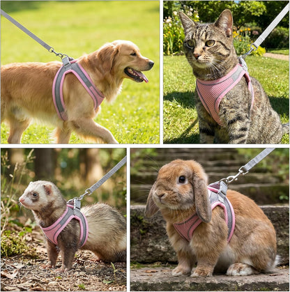 Adjustable Rabbit Harness and Leash Set, Escape Proof Breathable Mesh Rabbit Vest, Small Pet Harness and Leash for Rabbit Kitten Ferret Puppy, Pink Gray Walking Accessories