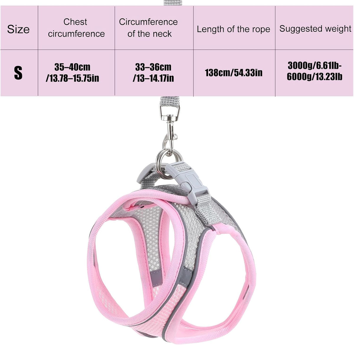 Adjustable Rabbit Harness and Leash Set, Escape Proof Breathable Mesh Rabbit Vest, Small Pet Harness and Leash for Rabbit Kitten Ferret Puppy, Pink Gray Walking Accessories