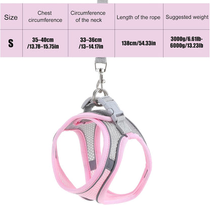 Adjustable Rabbit Harness and Leash Set, Escape Proof Breathable Mesh Rabbit Vest, Small Pet Harness and Leash for Rabbit Kitten Ferret Puppy, Pink Gray Walking Accessories