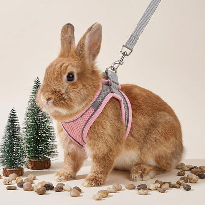 Adjustable Rabbit Harness and Leash Set, Escape Proof Breathable Mesh Rabbit Vest, Small Pet Harness and Leash for Rabbit Kitten Ferret Puppy, Pink Gray Walking Accessories