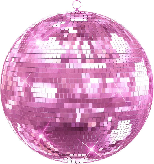 Disco Ball, 12/16/20 Inch Hanging Disco Ball, Mirror Ball for Decorating Weddings, Parties, Birthdays, Gardens, Bars, Stages, Christmas, and New Year's Eve Celebrations (Pink 20Inch)