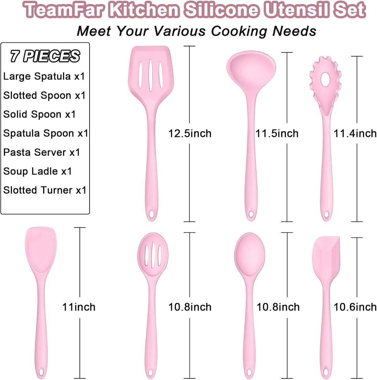 Silicone Cooking Utensil Set of 7, Kitchen Cooking Utensil Set