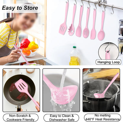 Silicone Cooking Utensil Set of 7, Kitchen Cooking Utensil Set