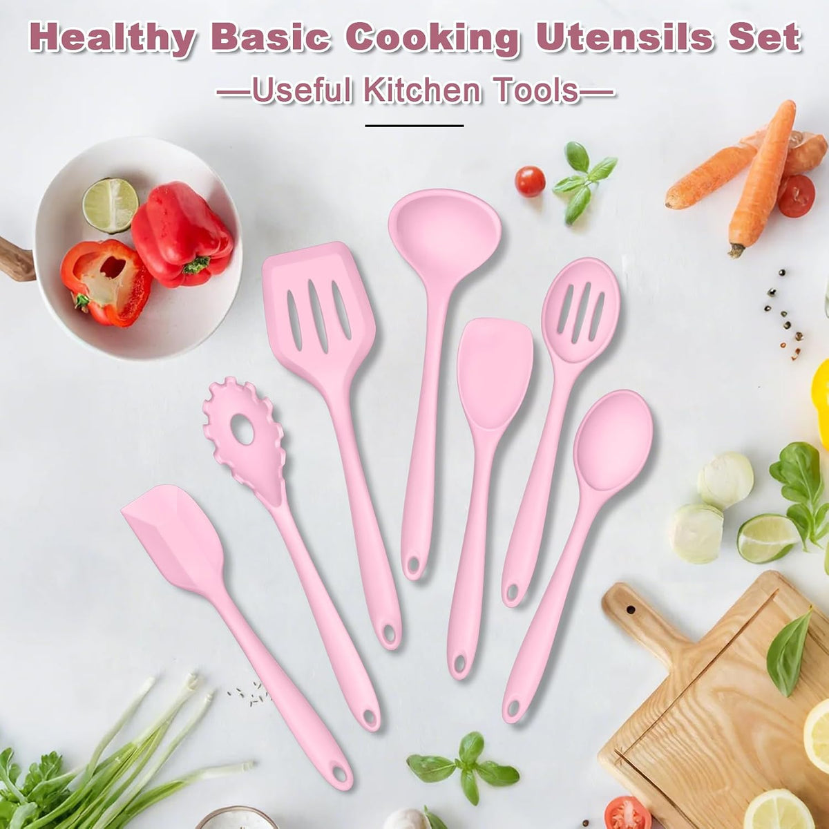 Silicone Cooking Utensil Set of 7, Kitchen Cooking Utensil Set