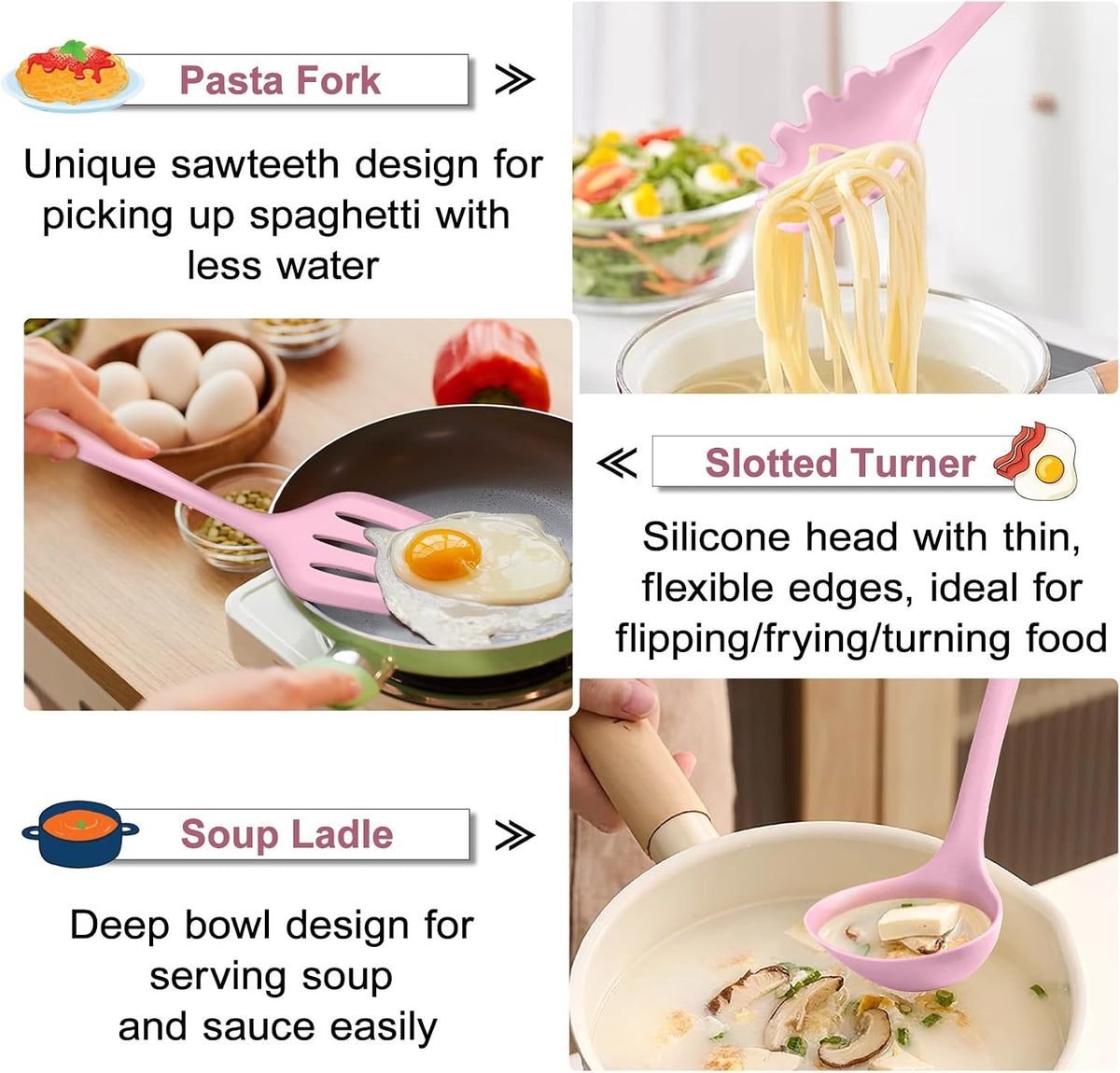 Silicone Cooking Utensil Set of 7, Kitchen Cooking Utensil Set