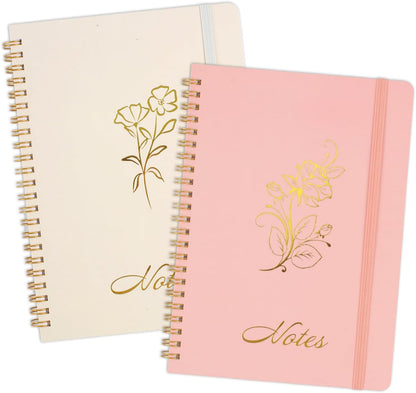 Aesthetic Spiral Notebook, 2PCS Cute Notebook, 8.3" x 6" Notebook For Women, A5 Spiral Journal Notebook for Office/School/Home (Pink & Beige)