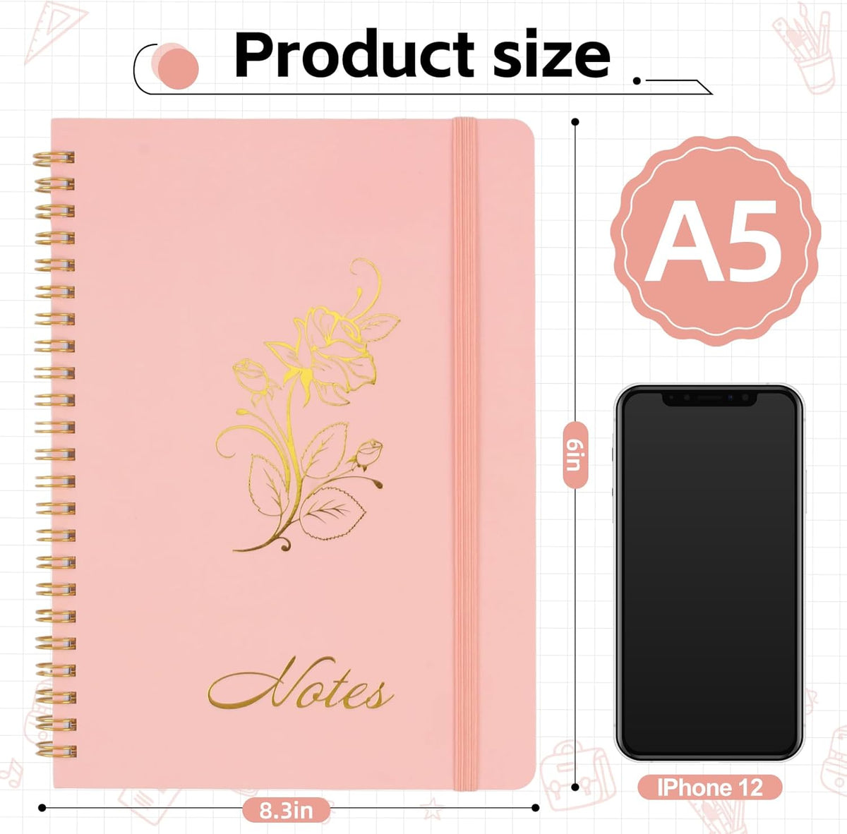 Aesthetic Spiral Notebook, 2PCS Cute Notebook, 8.3" x 6" Notebook For Women, A5 Spiral Journal Notebook for Office/School/Home (Pink & Beige)