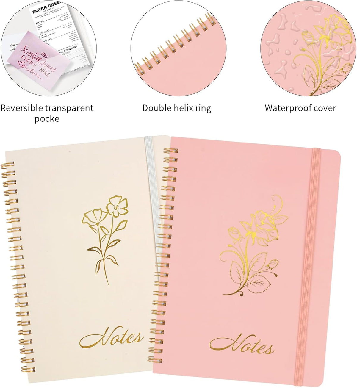 Aesthetic Spiral Notebook, 2PCS Cute Notebook, 8.3" x 6" Notebook For Women, A5 Spiral Journal Notebook for Office/School/Home (Pink & Beige)