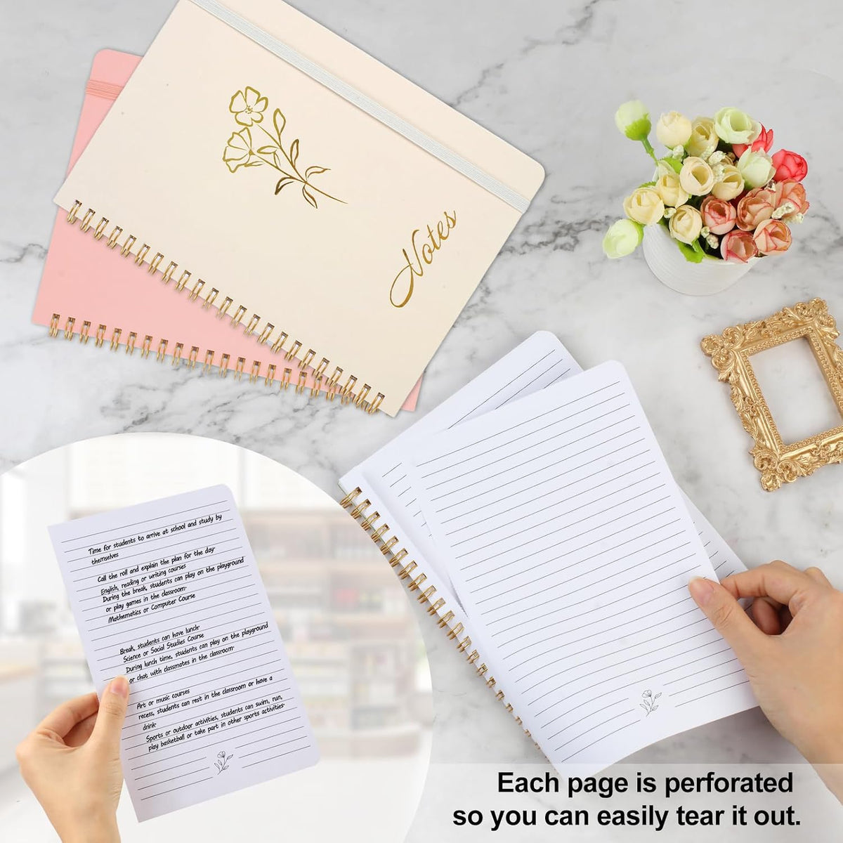 Aesthetic Spiral Notebook, 2PCS Cute Notebook, 8.3" x 6" Notebook For Women, A5 Spiral Journal Notebook for Office/School/Home (Pink & Beige)