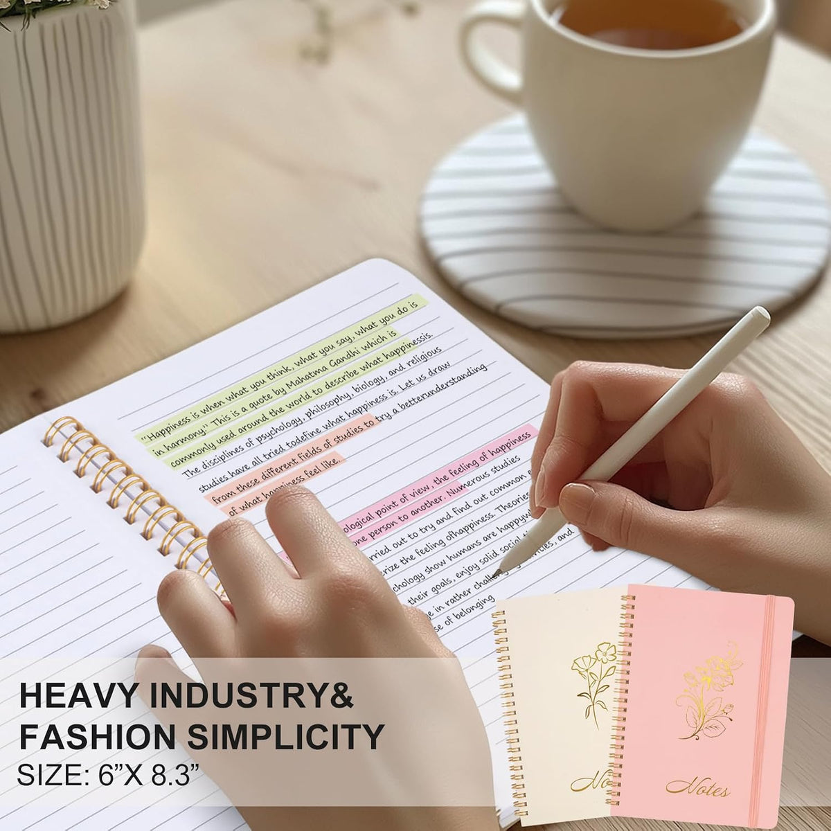 Aesthetic Spiral Notebook, 2PCS Cute Notebook, 8.3" x 6" Notebook For Women, A5 Spiral Journal Notebook for Office/School/Home (Pink & Beige)