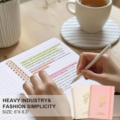 Aesthetic Spiral Notebook, 2PCS Cute Notebook, 8.3" x 6" Notebook For Women, A5 Spiral Journal Notebook for Office/School/Home (Pink & Beige)