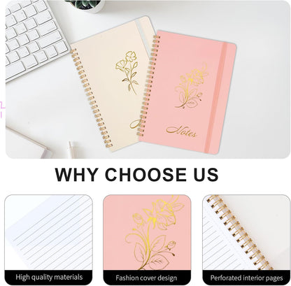 Aesthetic Spiral Notebook, 2PCS Cute Notebook, 8.3" x 6" Notebook For Women, A5 Spiral Journal Notebook for Office/School/Home (Pink & Beige)