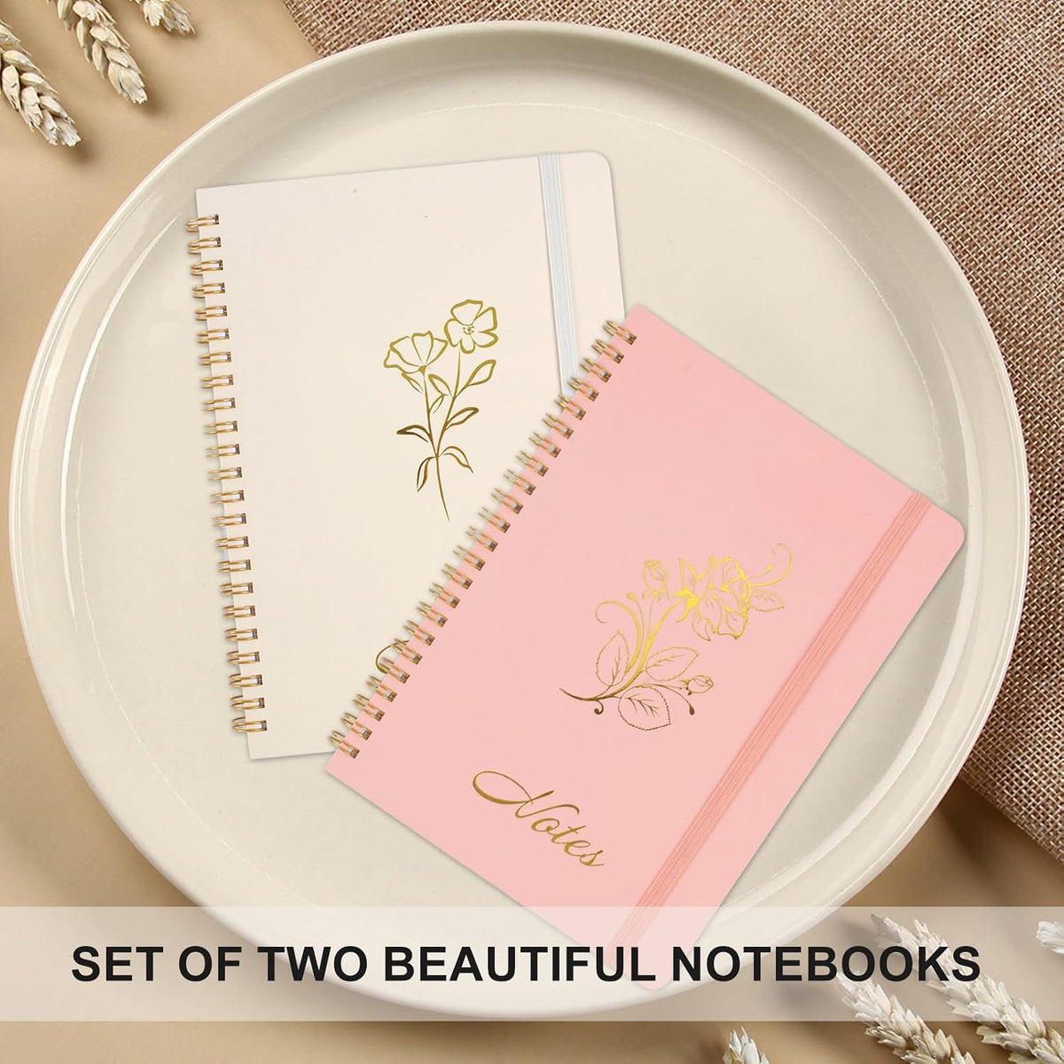 Aesthetic Spiral Notebook, 2PCS Cute Notebook, 8.3" x 6" Notebook For Women, A5 Spiral Journal Notebook for Office/School/Home (Pink & Beige)