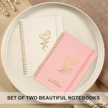 Aesthetic Spiral Notebook, 2PCS Cute Notebook, 8.3" x 6" Notebook For Women, A5 Spiral Journal Notebook for Office/School/Home (Pink & Beige)