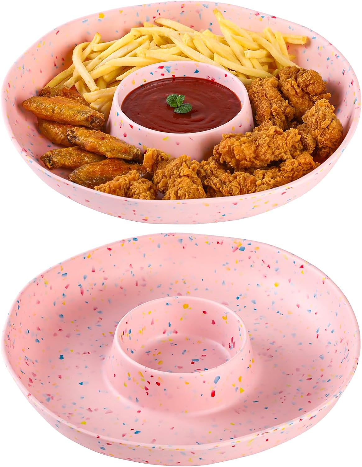 Chip and Dip Serving Set Divided Serving Platter Appetizers and Cheeses Serving Tray Pink Compartment Dishes for Party, Christmas, Dessert, Fruit, Candy, 13-inch Set of 2