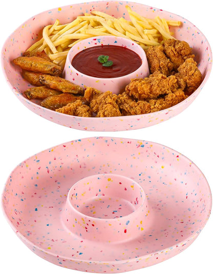 Chip and Dip Serving Set Divided Serving Platter Appetizers and Cheeses Serving Tray Pink Compartment Dishes for Party, Christmas, Dessert, Fruit, Candy, 13-inch Set of 2