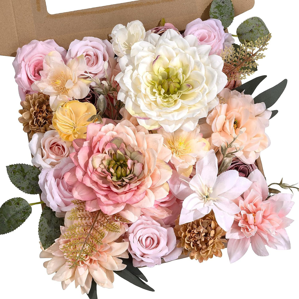Artificial Flower Box Set Faux Flowers Fake Roses with Stems for DIY