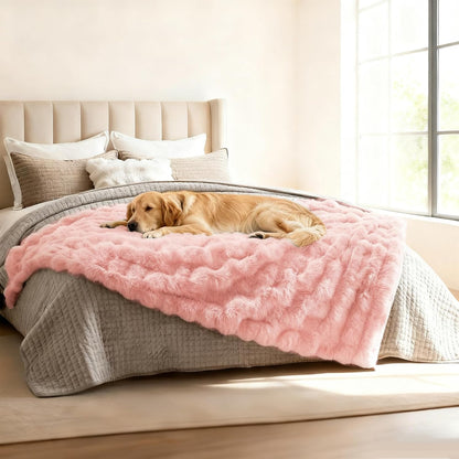 Waterproof Dog Blanket for Sofa Bed Couch, Couch Cover Blanket Fluffy Faux Rabbit Fur Reversible Furniture Protection, Pet Blanket for Medium Large Dogs Cats