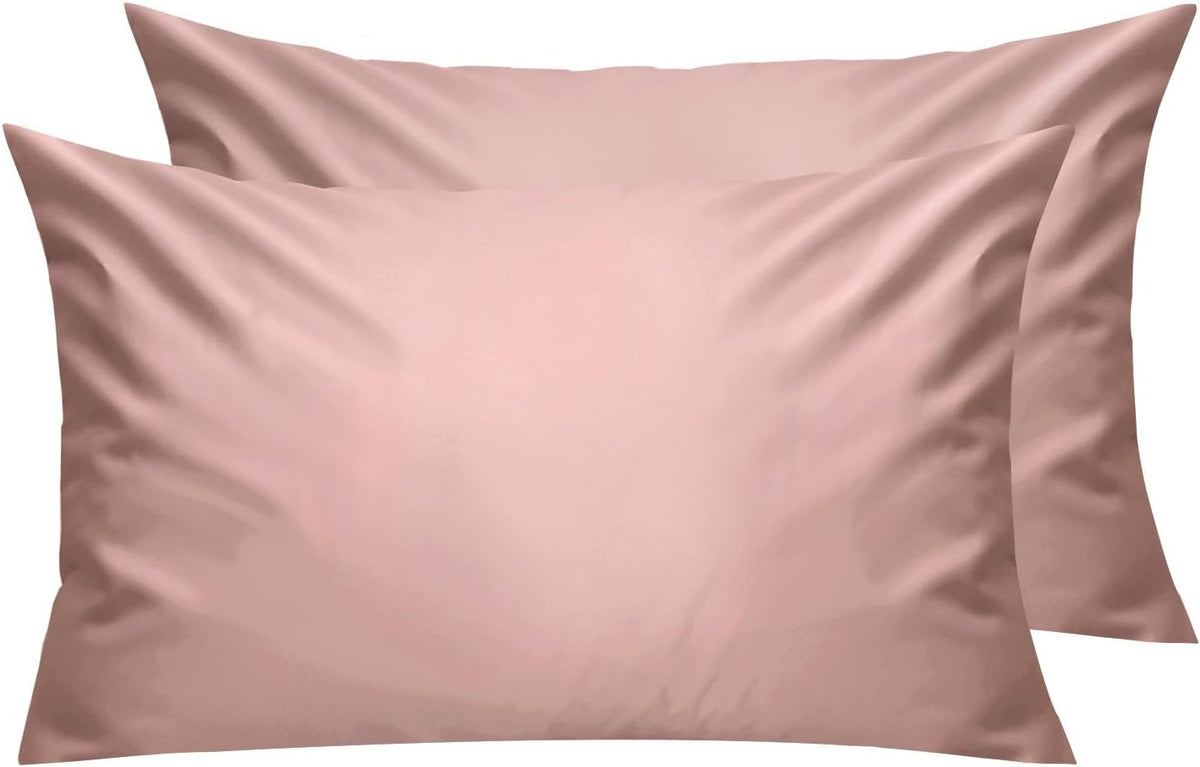 Queen Pillow Cases Set of 2, 300 Thread Count 100% Cotton Pillow Covers, Breathable and Soft, Queen (20" x 30"), Rose Pink