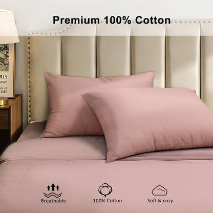 Queen Pillow Cases Set of 2, 300 Thread Count 100% Cotton Pillow Covers, Breathable and Soft, Queen (20" x 30"), Rose Pink