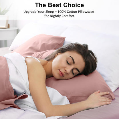 Queen Pillow Cases Set of 2, 300 Thread Count 100% Cotton Pillow Covers, Breathable and Soft, Queen (20" x 30"), Rose Pink
