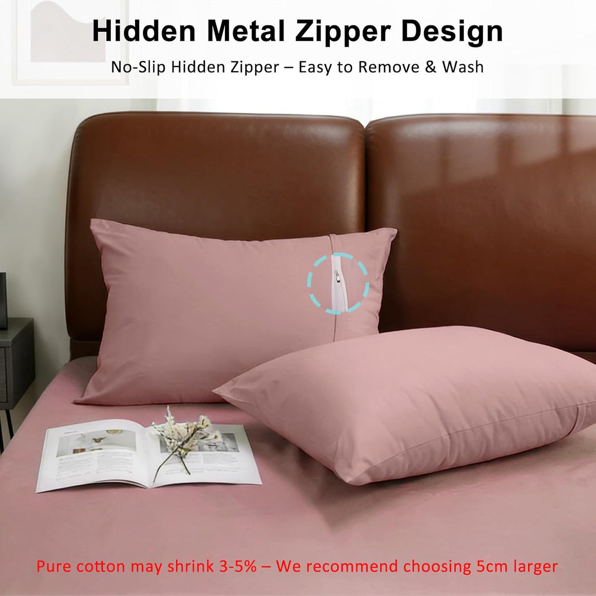 Queen Pillow Cases Set of 2, 300 Thread Count 100% Cotton Pillow Covers, Breathable and Soft, Queen (20" x 30"), Rose Pink