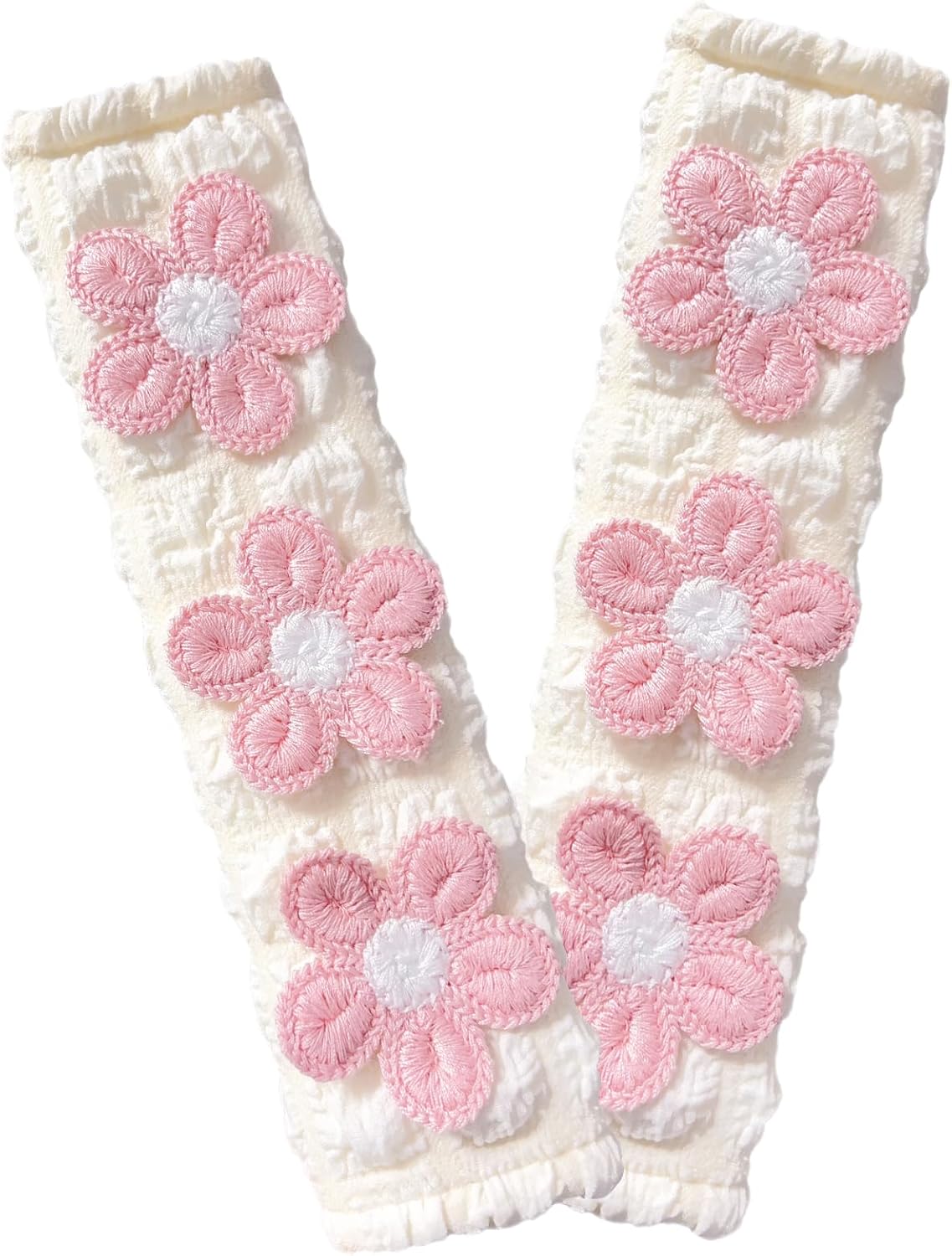 Cute Flower Car Seat Belt Shoulder Pad Cushions (2 in a Pack), Car Accessories Seat Belt Shoulder Strap Protector Universal Cover (White Pink)