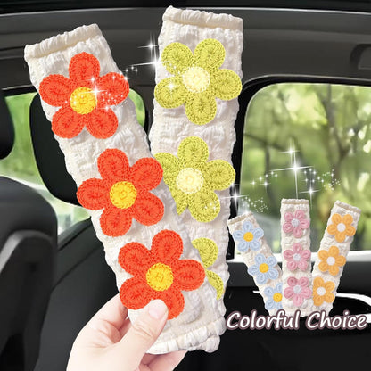 Cute Flower Car Seat Belt Shoulder Pad Cushions (2 in a Pack), Car Accessories Seat Belt Shoulder Strap Protector Universal Cover (White Pink)