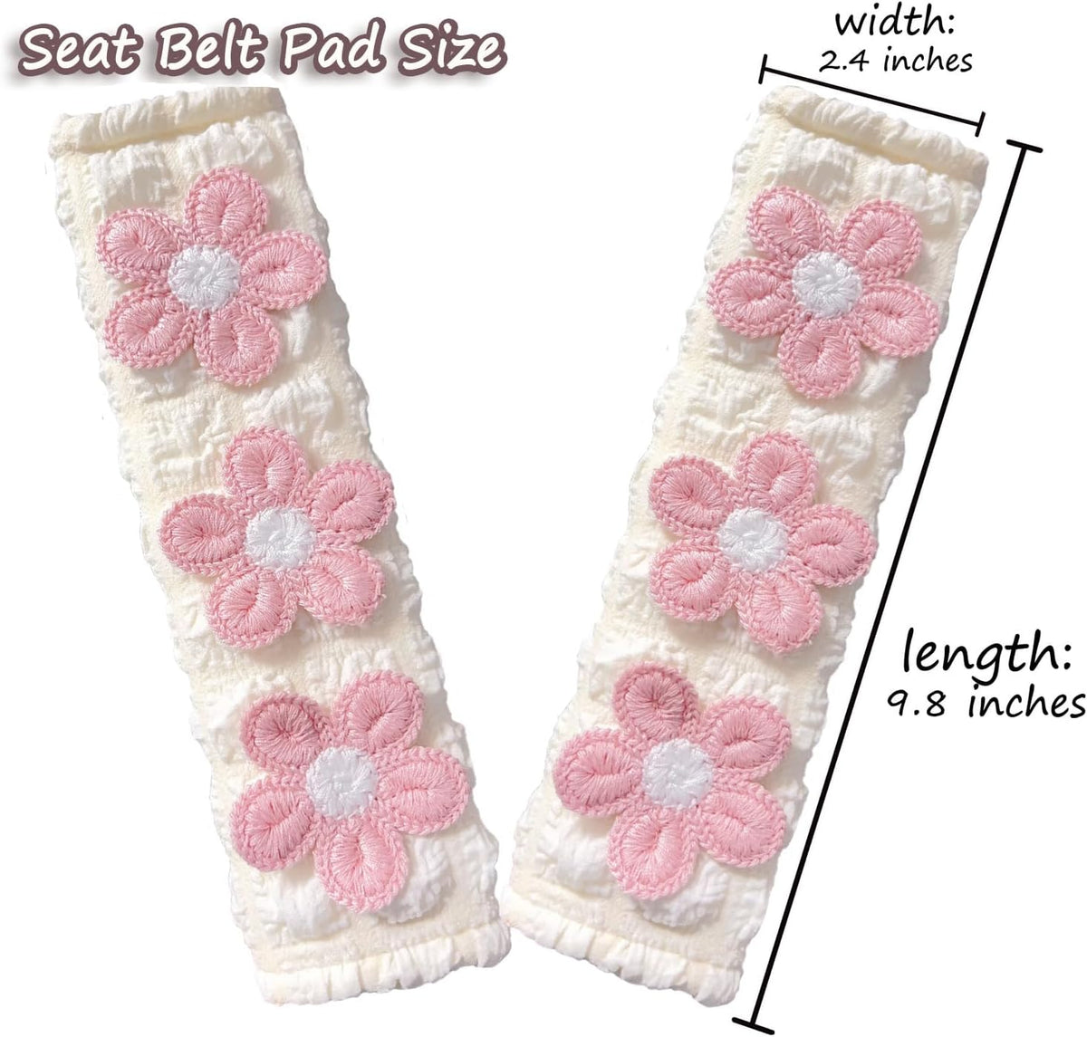 Cute Flower Car Seat Belt Shoulder Pad Cushions (2 in a Pack), Car Accessories Seat Belt Shoulder Strap Protector Universal Cover (White Pink)