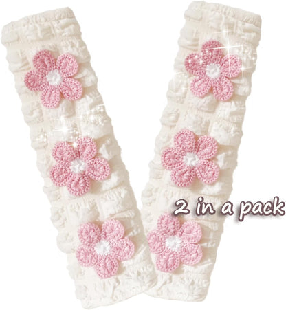 Cute Flower Car Seat Belt Shoulder Pad Cushions (2 in a Pack), Car Accessories Seat Belt Shoulder Strap Protector Universal Cover (White Pink)