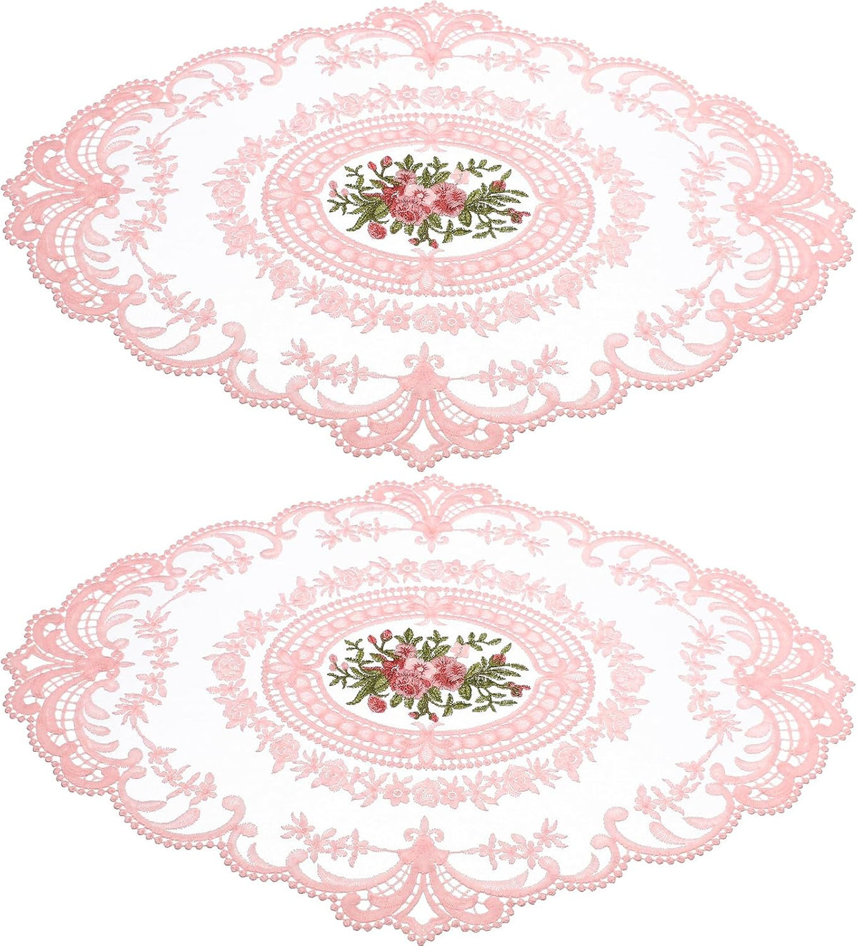 2Pcs Retro Lace Placemats Pink French Crochet Doilies Heat Resistant Non-Slip Place mats for Dining Table Home Decor