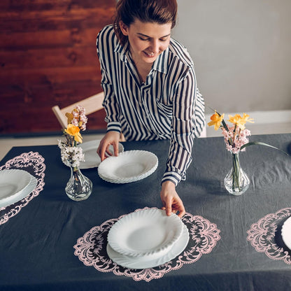 2Pcs Retro Lace Placemats Pink French Crochet Doilies Heat Resistant Non-Slip Place mats for Dining Table Home Decor
