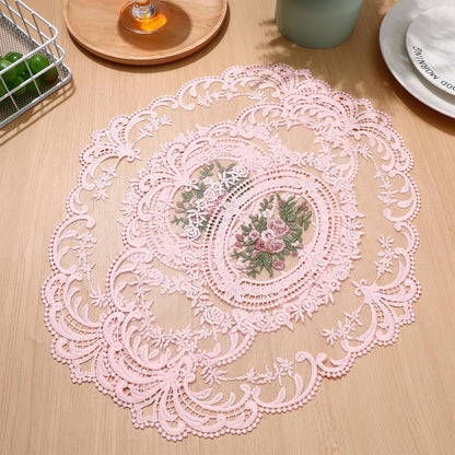 2Pcs Retro Lace Placemats Pink French Crochet Doilies Heat Resistant Non-Slip Place mats for Dining Table Home Decor