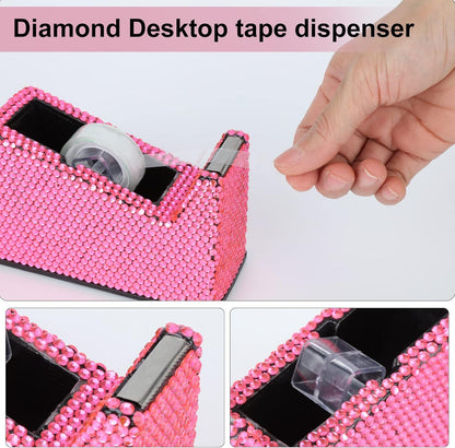 Office Stationery Set,Desk Accessory Kit, Home Office Necessary- Stapler & Desktop Tape Dispenser & Ballpoint Pens & Scissor 4 Piece Office Desk Accessories Kits(Pink)
